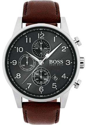 Hugo Boss Navigator Grey Dial Brown Leather Strap Watch for Men - 1513494 Authentic Buy Shop Now