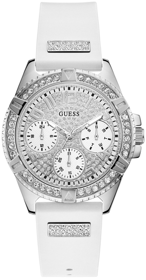Guess Frontier Diamonds Silver Dial White Rubber Strap Watch For Women - W1160L4 Authentic Buy Shop Now