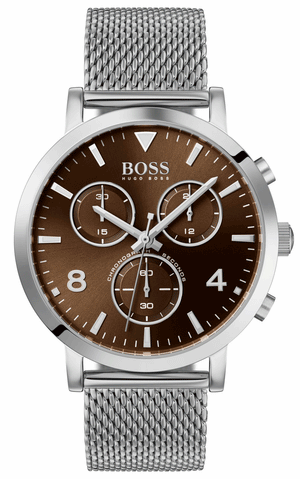 Hugo Boss Spirit Brown Dial Silver Mesh Bracelet Watch for Men - 1513694 Authentic Buy Shop Now