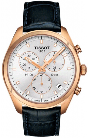 Tissot T Classic PR 100 Chronograph Silver Dial Black Leather Strap Watch for Men - T101.417.36.031.00 Authentic Buy Shop Now