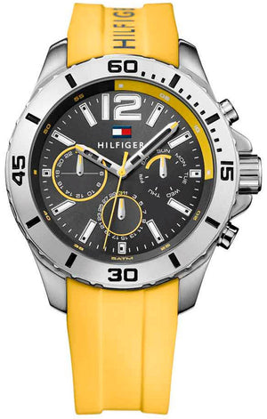 Tommy Hilfiger Sports Multifunction Black Dial Yellow Rubber Strap Watch for Men - 1791144 Authentic Buy Shop Now