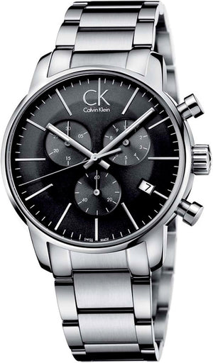Calvin Klein City Chronograph Black Dial Silver Steel Strap Watch for Men - K2G27143 Authentic Buy Shop Now