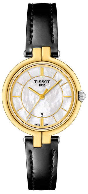 Tissot Flamingo Mother of Pearl White Dial Black Leather Strap Watch For Women - T094.210.26.111.00 Authentic Buy Shop Now
