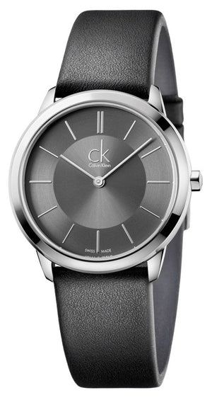 Calvin Klein Minimal Grey Dial Black Leather Strap Watch for Men - K3M221C4 Authentic Buy Shop Now