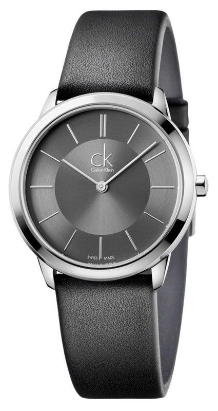 Calvin Klein Minimal Grey Dial Black Leather Strap Watch for Men - K3M221C4 Authentic Buy Shop Now