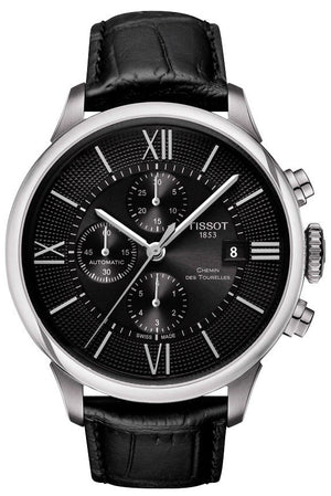 Tissot T Classic Chemin Des Tourelles Chronograph Black Dial Black Leather Strap Watch For Men - T099.427.16.058.00 Authentic Buy Shop Now