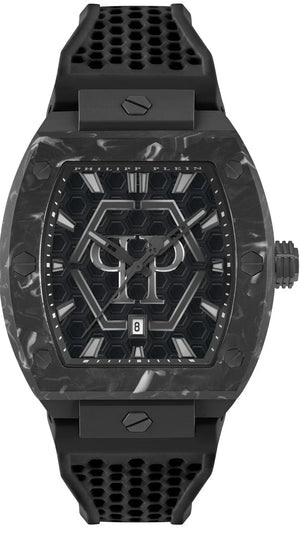 Philipp Plein Hexagon Phantom Black Dial Black Silicone Strap Watch For Men- PWPUA0624 Authentic Buy Shop Now