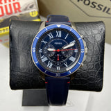 Fossil Grant Chronograph Blue Dial Blue Leather Strap Watch for Men - FS5373 Authentic Buy Shop Now