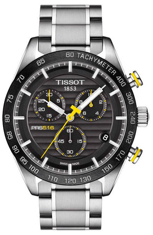 Tissot PRS 516 Chronograph Black Dial Silver Steel Strap Watch For Men - T100.417.11.051.00 Authentic Buy Shop Now