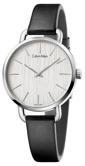 Calvin Klein Even Silver Black Leather Strap Watch for Women - K7B231C6 Authentic Buy Shop Now