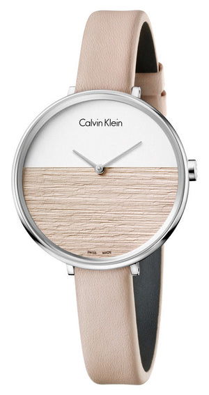 Calvin Klein Rise White Beige Dial Beige Leather Strap Watch for Women - K7A231XH Authentic Buy Shop Now