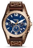 Fossil Nate Chronograph Blue Dial Brown Leather Strap Watch for Men - JR1505 Authentic Buy Shop Now