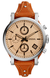 Fossil Original Boyfriend Sport Chronograph Beige Dial Brown Leather Strap Watch for Women - ES4046 Authentic Buy Shop Now