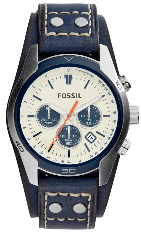 Fossil Coachman Chronograph White Dial Blue Leather Strap Watch for Men - CH3051 Authentic Buy Shop Now
