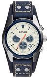 Fossil Coachman Chronograph White Dial Blue Leather Strap Watch for Men - CH3051 Authentic Buy Shop Now