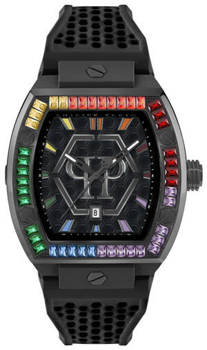 Philipp Plein Hexagon Phantom Black Dial Black Silicone Strap Watch For Men- PWPUA0324 Authentic Buy Shop Now