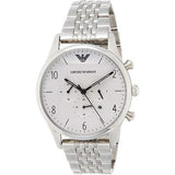 Emporio Armani Classic Chronograph Silver Dial Silver Steel Strap Watch For Men - AR1879 Authentic Buy Shop Now