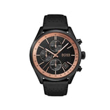 Hugo Boss Grand Prix Chronograph Black Dial Black Leather Strap Watch for Men - 1513550 Authentic Buy Shop Now