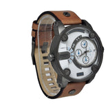 Diesel SBA Dual Time Chronograph White Dial Brown Leather Strap Watch For Men - DZ7269 Authentic Buy Shop Now