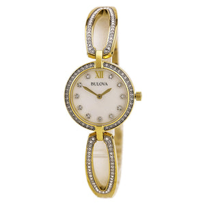 Bulova Crystal Collection Mother of Pearl Dial Gold Steel Strap Watch for Women - 98L225 Authentic Buy Shop Now