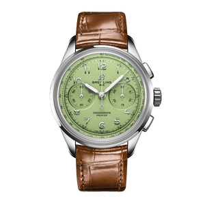 Breitling Premier B09 Chronograph 40 Green Dial Brown Leather Strap Watch for Men - AB0930D31L1P1 Authentic Buy Shop Now