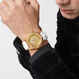 Philipp Plein The Skull Gold Dial White Silicone Strap Watch for Men - PWAAA1221 Authentic Buy Shop Now