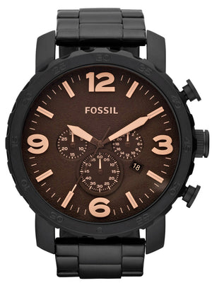 Fossil Nate Chrongraph Ion Plated Black Dial Black Steel Strap Watch for Men - JR1356 Authentic Buy Shop Now