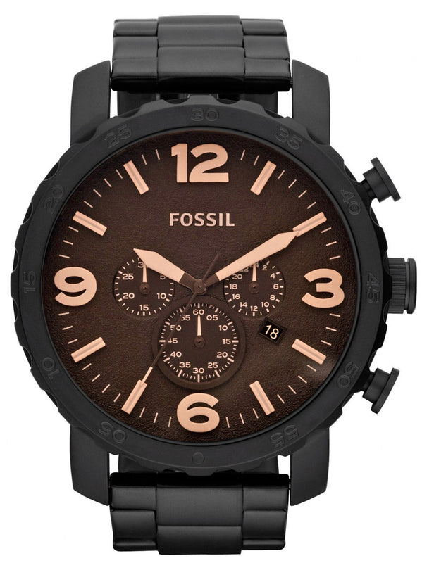 Fossil Nate Chrongraph Ion Plated Black Dial Black Steel Strap Watch for Men - JR1356 Authentic Buy Shop Now