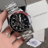 Emporio Armani Chronograph Black Dial Silver Stainless Steel Watch For Men - AR5855 Authentic Buy Shop Now