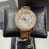 Guess Dazzler Diamonds Silver Dial Rose Gold Steel Strap Watch for Women - W0335L3 Authentic Buy Shop Now