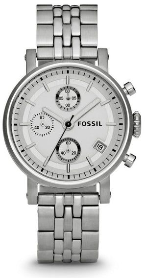 Fossil Boyfriend Chronograph Silver Dial Silver Steel Strap Watch for Women - ES2198 Authentic Buy Shop Now