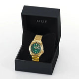 Seiko 5 Sports HUF Limited Edition Green Dial Gold Steel Strap Watch For Men - SRPJ20 Authentic Buy Shop Now