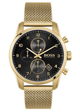 Hugo Boss Skymaster Black Dial Gold Mesh Bracelet Watch for Men - 1513838 Authentic Buy Shop Now