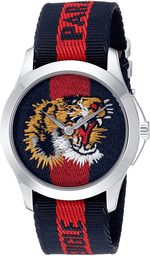 Gucci G Timless Le Marche Des Merveilles Blue & Red Dial Blue & Red Nylon Strap Unisex Watch - YA126495 Authentic Buy Shop Now