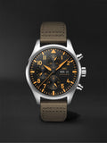 IWC Pilot's Watch Chronograph Black Dial Olive Green Calfskin Strap Watch for Men - IW377730 Authentic Buy Shop Now
