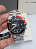 Emporio Armani Chronograph Black Dial Silver Stainless Steel Watch For Men - AR5855 Authentic Buy Shop Now