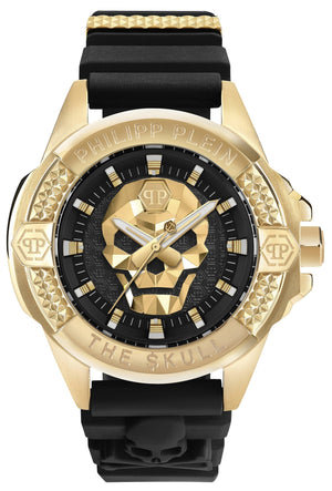 Philipp Plein The Skull Gold Dial Black Silicone Strap Watch for Men - PWAAA0221 Authentic Buy Shop Now