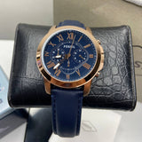 Fossil Grant Chronograph Blue Dial Blue Leather Strap Watch for Men - FS4835 Authentic Buy Shop Now