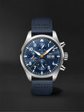 IWC Pilot's Automatic Chronograph 43mm Blue Dial Blue Calfskin Strap Watch for Men - IW377729 Authentic Buy Shop Now