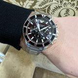Emporio Armani Diver Chronograph Quartz Black Dial Silver Steel Strap Watch For Men - AR11360 Authentic Buy Shop Now
