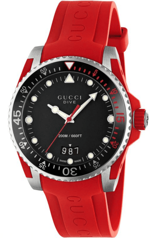 Gucci Dive Quartz Black Dial Red Rubber Strap Watch For Men - YA136309 Authentic Buy Shop Now