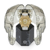 Philipp Plein The Skull Gold Dial White Silicone Strap Watch for Men - PWAAA1221 Authentic Buy Shop Now