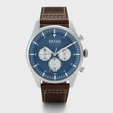Hugo Boss Pioneer Chronograph Blue Dial Brown Leather Strap Watch For Men - 1513709 Authentic Buy Shop Now