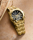 Guess Continental Black Dial Gold Steel Strap Watch for Men - GW0260G2 Authentic Buy Shop Now