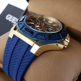 Guess Force Blue & Rose Gold Dial Blue Silicone Strap Watch For Men - W0674G2 Authentic Buy Shop Now