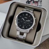 Fossil Neutra Chronograph Black Dial Silver Steel Strap Watch for Men - FS5384 Authentic Buy Shop Now