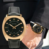 Gucci GG2570 Quartz Black Dial Black Leather Strap Watch For Men - YA142309 Authentic Buy Shop Now