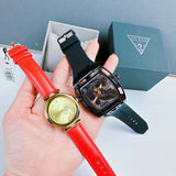 Guess Trend Dragon Gold Dial Red Leather Strap Watch For Women - GW0646L1 Authentic Buy Shop Now