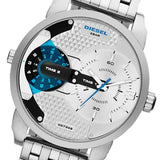 Diesel Mini Daddy Dual Time Silver Dial Stainless Steel Watch For Men - DZ7305 Authentic Buy Shop Now
