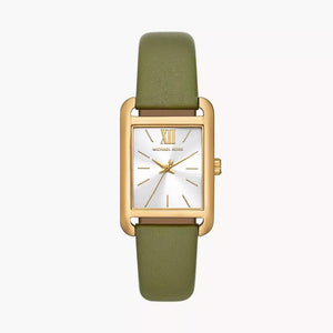 Michael Kors Monroe Three-Hand Silver Dial Green Leather Strap Watch for Women - MKO1028 Authentic Buy Shop Now